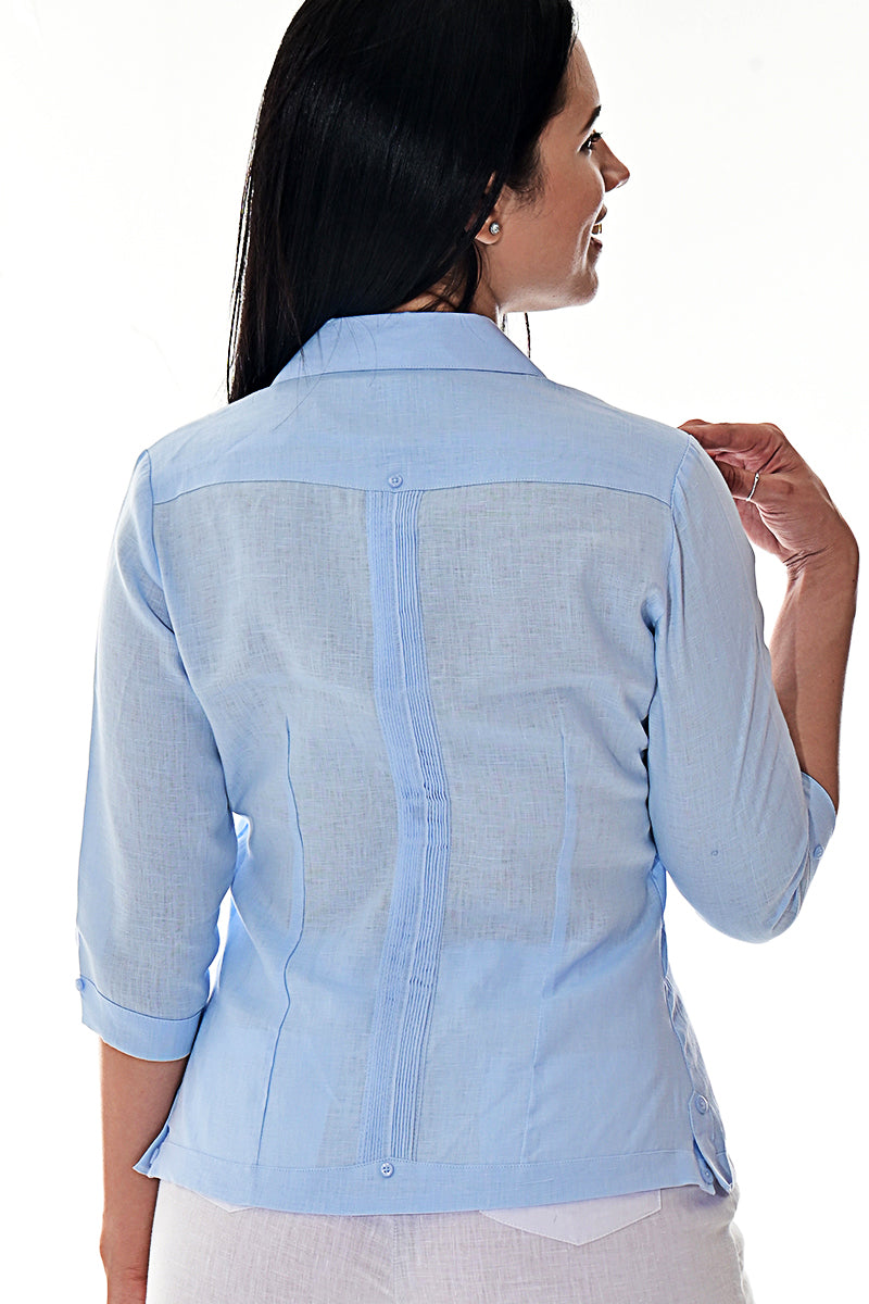 Ladies 100% Soft Linen Traditional (4) Pocket 3/4 Sleeve Guayabera Blouse in (5) Colors - LLGB3009