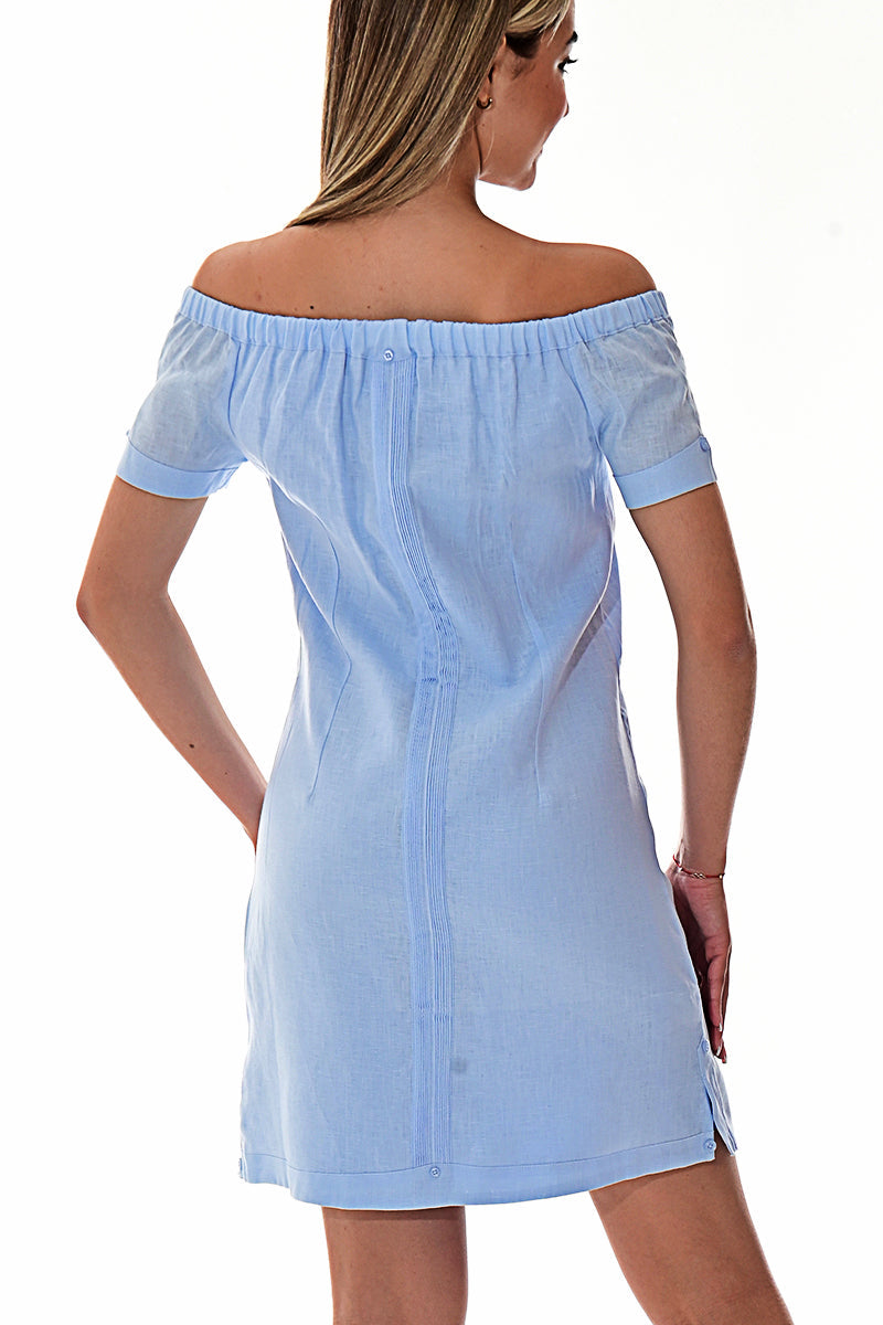 Ladies 100% Soft Linen Traditional (4) Pocket Guayabera Dress in (5) Colors - LLGD3011