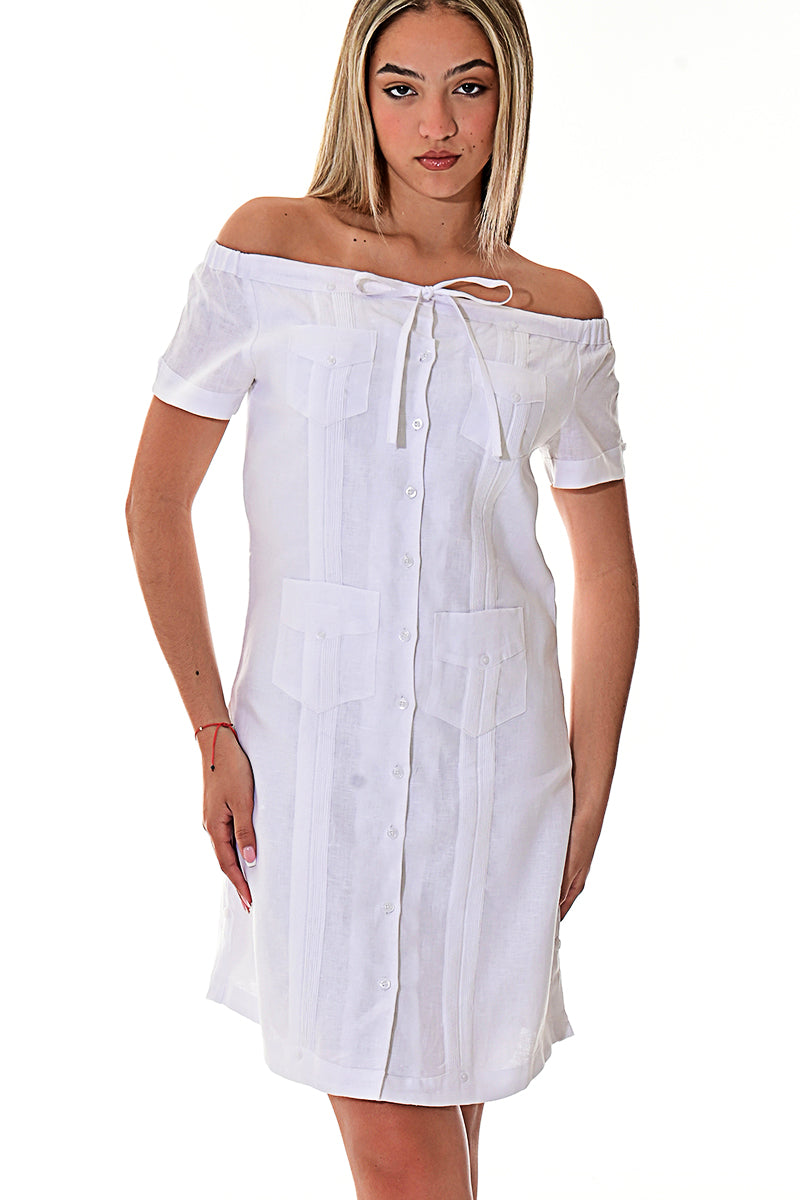 Ladies 100% Soft Linen Traditional (4) Pocket Guayabera Dress in (5) C – LinenGuayabera.com Ladies 100% Soft Linen Traditional (4) Pocket Guayabera Dress in (5) C – LinenGuayabera.com