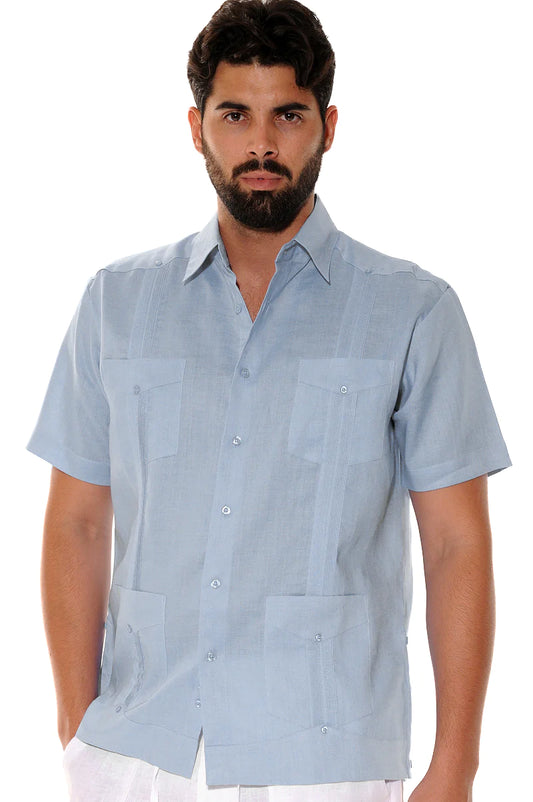 Men Linen Classic Guayabera Shirt Short Sleeve (Gray)