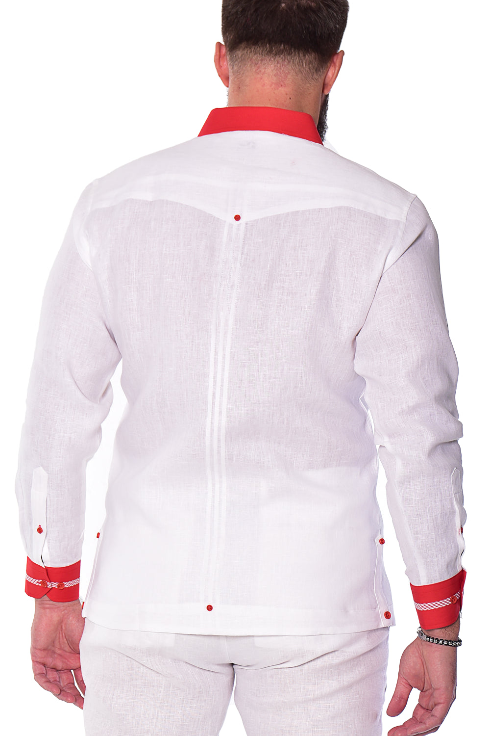 Bohio Guayabera Shirt Long Sleeve (White/Red) MLFG2027