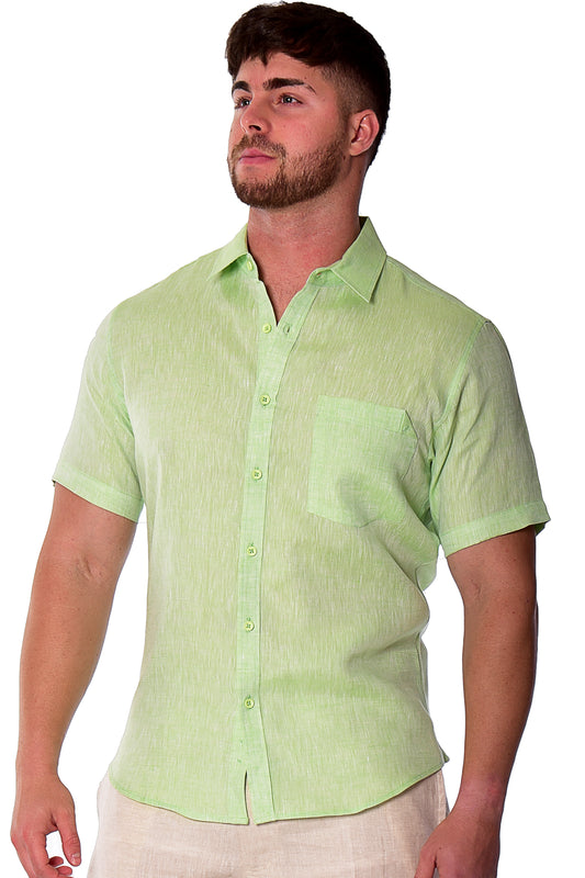 Men Linen Shirt Long Sleeve Plain (Green) MLS1357