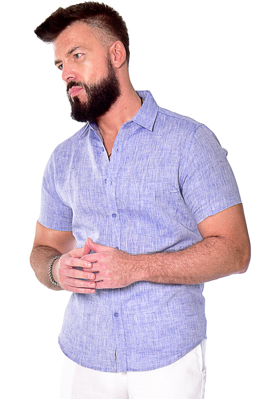 Men Linen Shirt Long Sleeve Plain (Navy) MLS1357