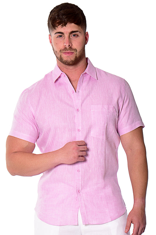 Men Linen Shirt Long Sleeve Plain (Pink) MLS1357