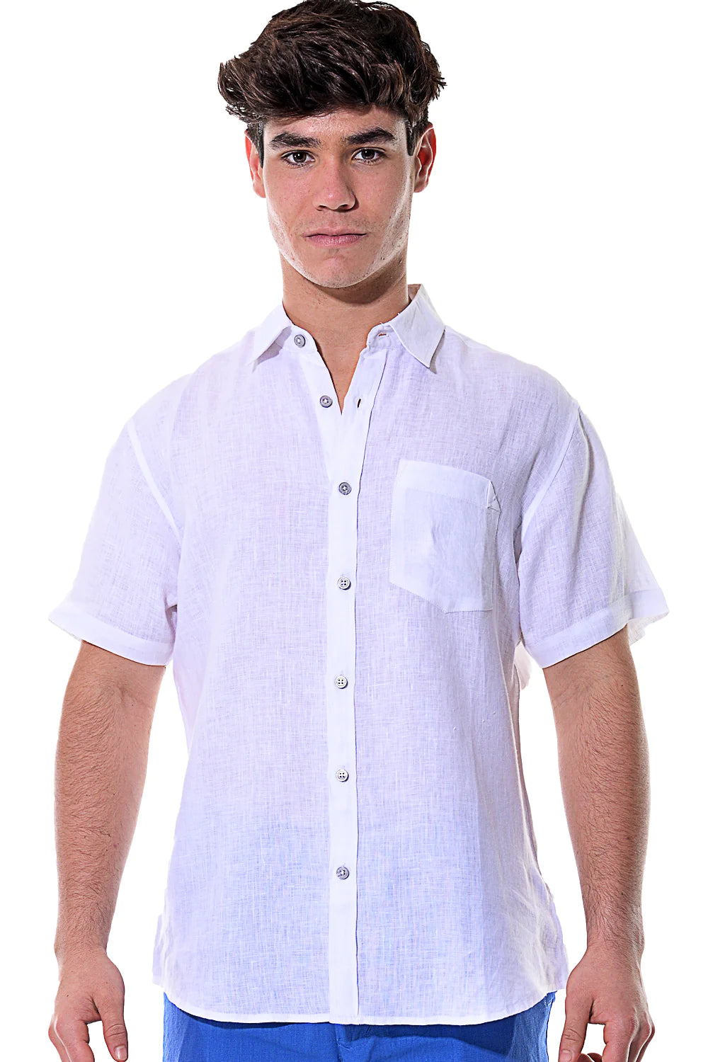 Men Linen Shirt Long Sleeve Plain (White) MLS1357