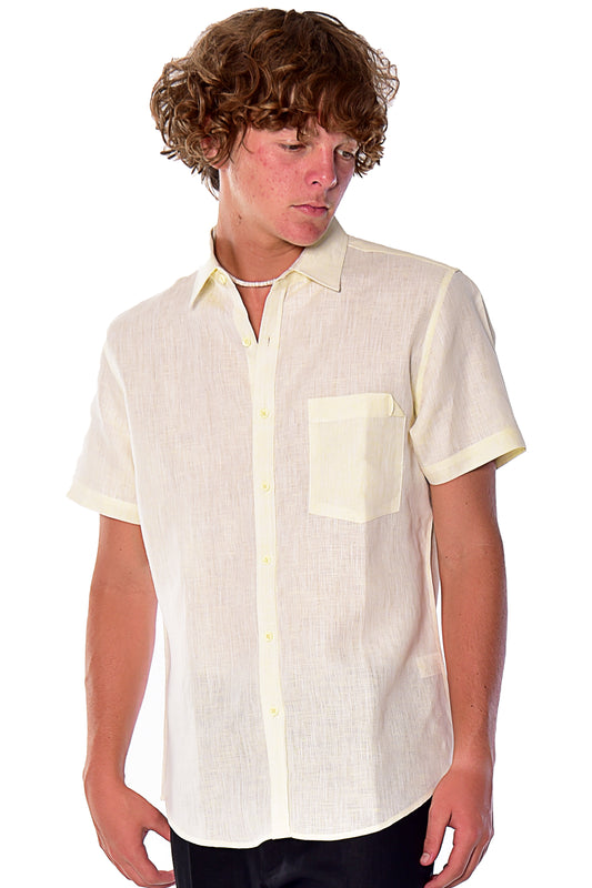 Men Linen Shirt Long Sleeve Plain (Yellow) MLS1357