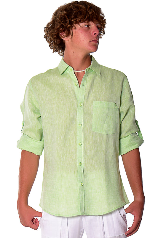 Men Linen Shirt Long Sleeve Plain (Green) MLS1358