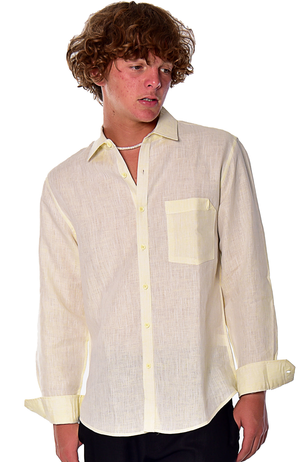 Men Linen Shirt Long Sleeve Plain (Yellow) MLS1358